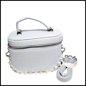 Vanity Bag Crossbody Top Handle Pearl Strap Designer Style Baby Blue